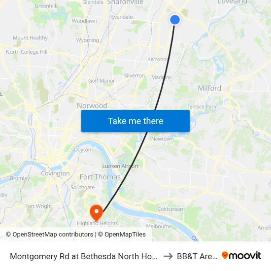 Montgomery Rd at Bethesda North Hospital to BB&T Arena map