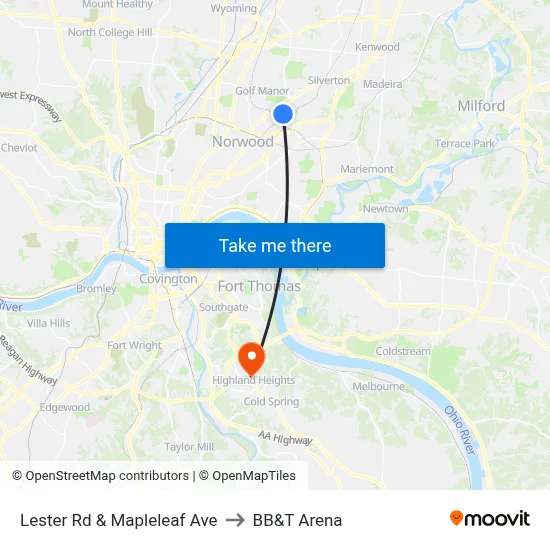 Lester Rd & Mapleleaf Ave to BB&T Arena map