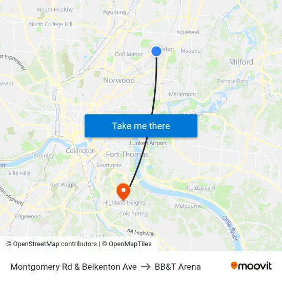 Montgomery Rd & Belkenton Ave to BB&T Arena map