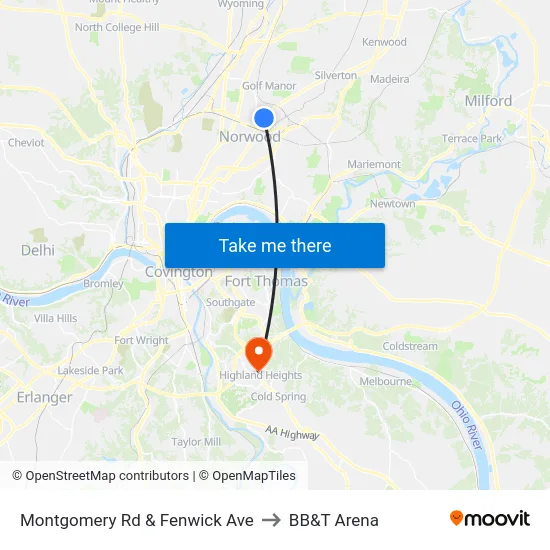 Montgomery Rd & Fenwick Ave to BB&T Arena map