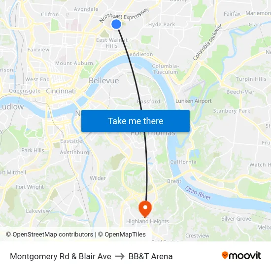 Montgomery Rd & Blair Ave to BB&T Arena map