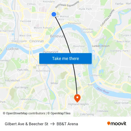 Gilbert Ave & Beecher St to BB&T Arena map