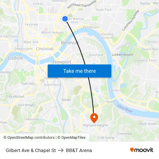 Gilbert Ave & Chapel St to BB&T Arena map