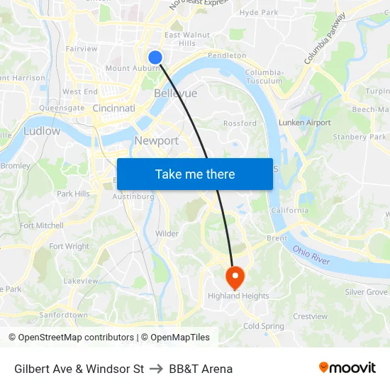 Gilbert Ave & Windsor St to BB&T Arena map