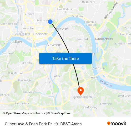 Gilbert Ave & Eden Park Dr to BB&T Arena map
