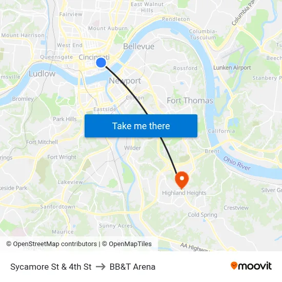 Sycamore St & 4th St to BB&T Arena map