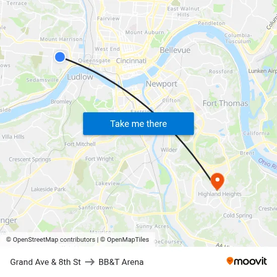 Grand Ave & 8th St to BB&T Arena map