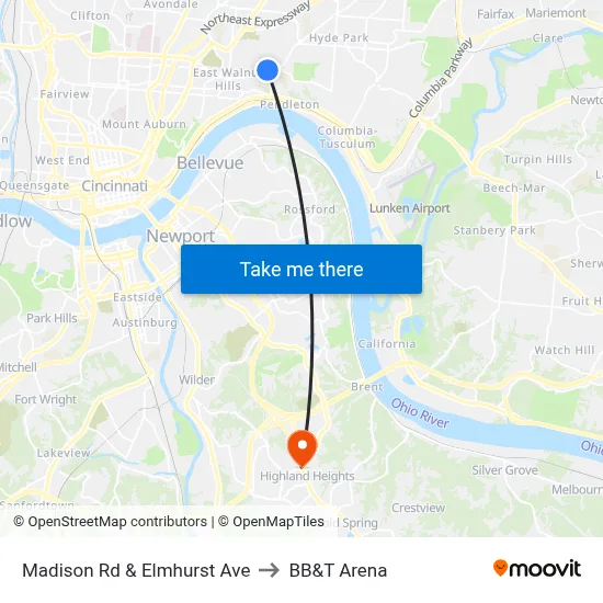 Madison Rd & Elmhurst Ave to BB&T Arena map