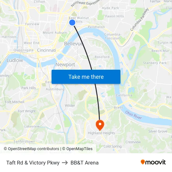 Taft Rd & Victory Pkwy to BB&T Arena map