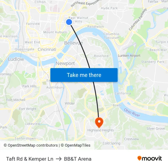 Taft Rd & Kemper Ln to BB&T Arena map