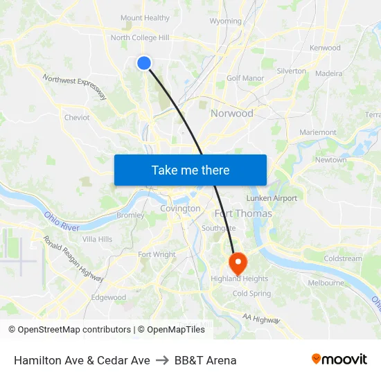 Hamilton Ave & Cedar Ave to BB&T Arena map