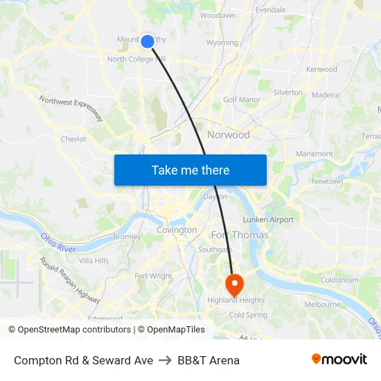 Compton Rd & Seward Ave to BB&T Arena map