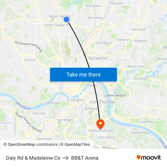 Daly Rd & Madeleine Cir to BB&T Arena map