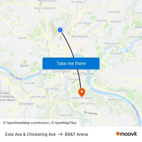 Este Ave & Chickering Ave to BB&T Arena map