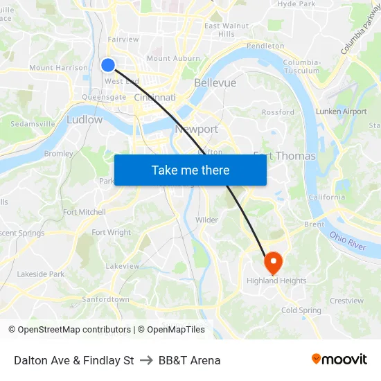 Dalton Ave & Findlay St to BB&T Arena map