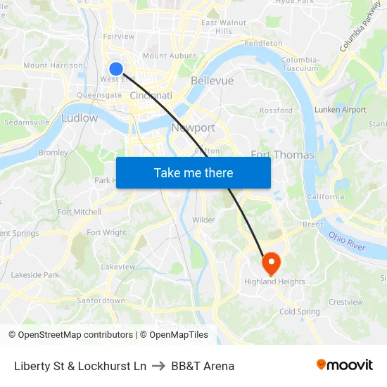 Liberty St & Lockhurst Ln to BB&T Arena map