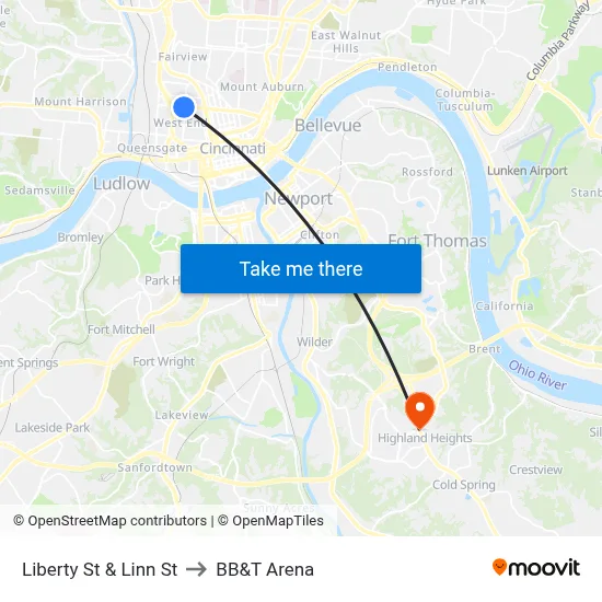 Liberty St & Linn St to BB&T Arena map