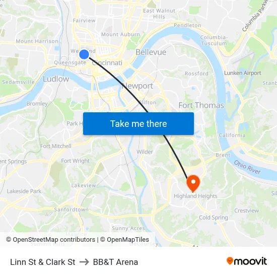 Linn St & Clark St to BB&T Arena map