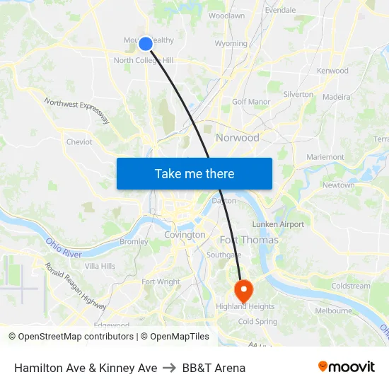 Hamilton Ave & Kinney Ave to BB&T Arena map
