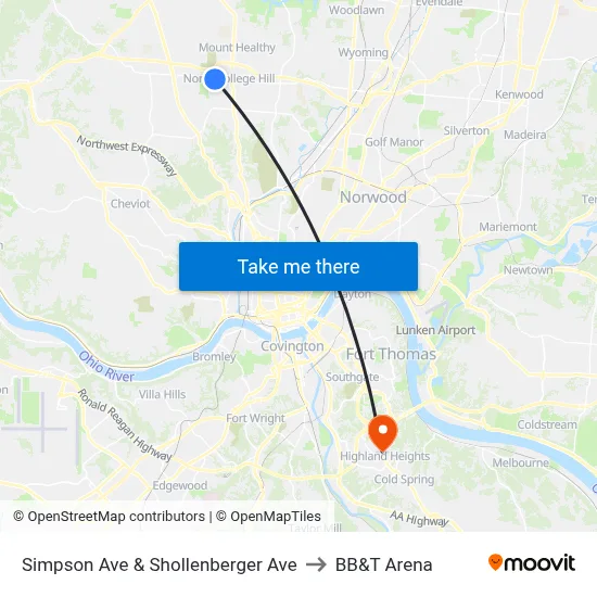 Simpson Ave & Shollenberger Ave to BB&T Arena map