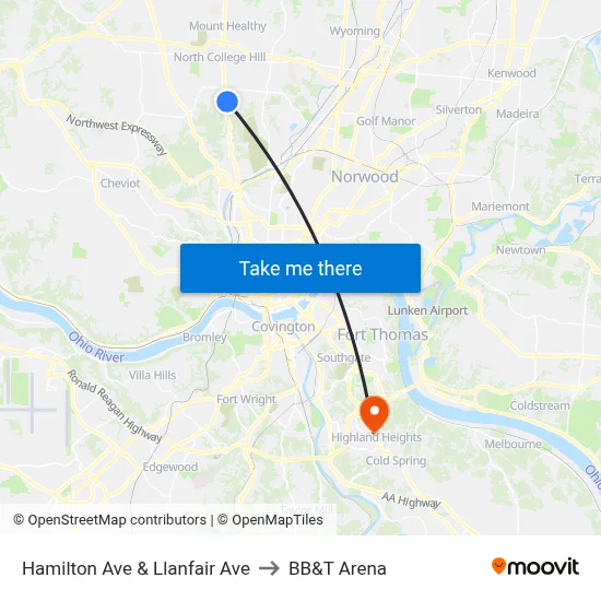 Hamilton Ave & Llanfair Ave to BB&T Arena map