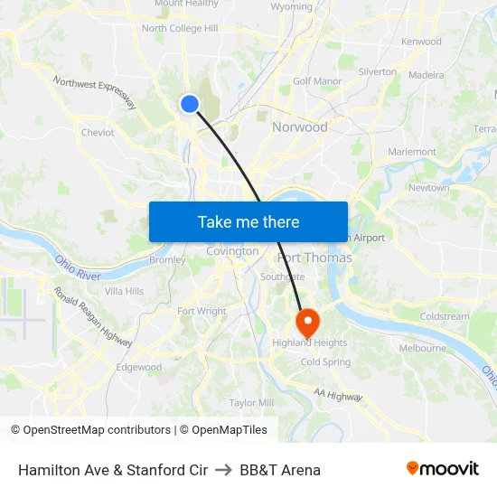 Hamilton Ave & Stanford Cir to BB&T Arena map