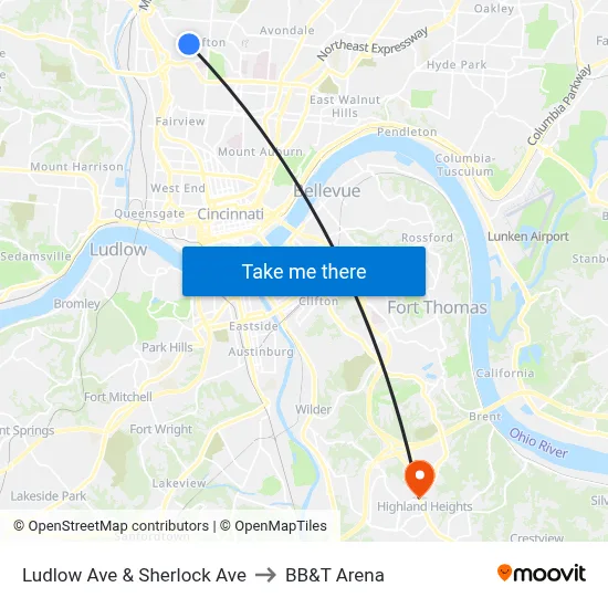 Ludlow Ave & Sherlock Ave to BB&T Arena map