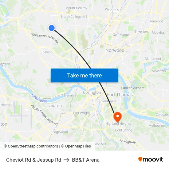 Cheviot Rd & Jessup Rd to BB&T Arena map