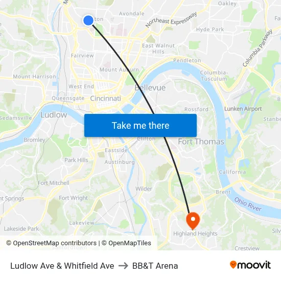 Ludlow Ave & Whitfield Ave to BB&T Arena map