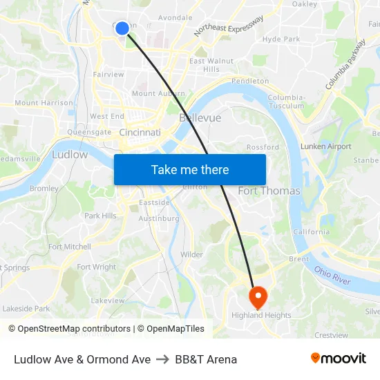 Ludlow Ave & Ormond Ave to BB&T Arena map