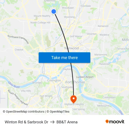Winton Rd & Sarbrook Dr to BB&T Arena map