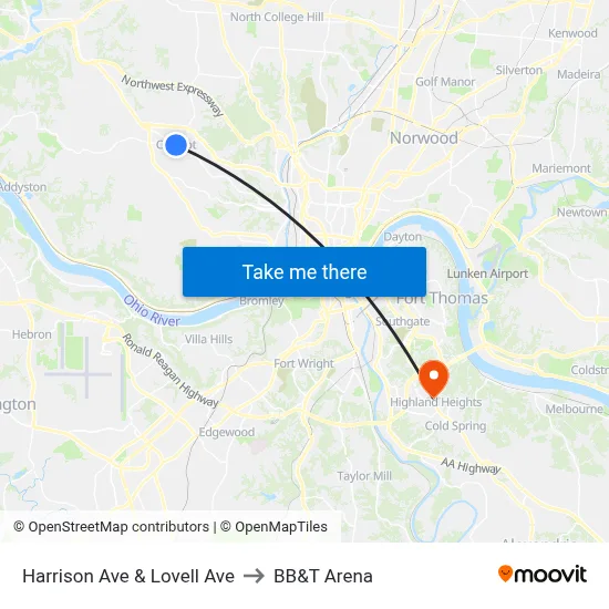Harrison Ave & Lovell Ave to BB&T Arena map