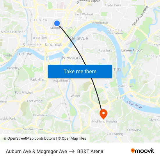 Auburn Ave & Mcgregor Ave to BB&T Arena map