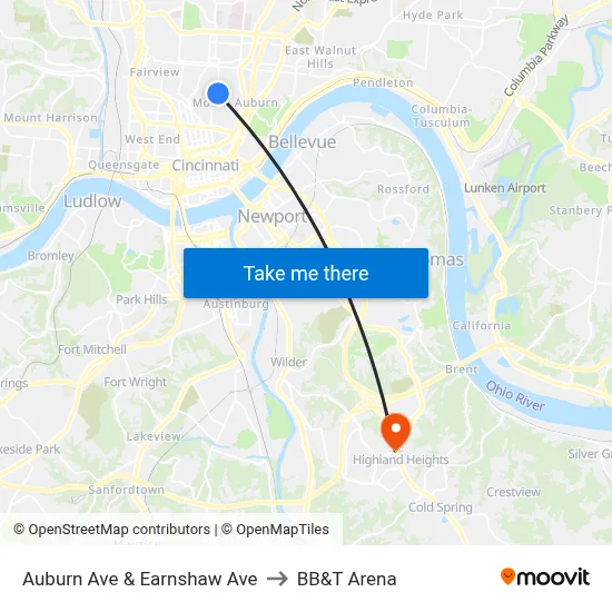 Auburn Ave & Earnshaw Ave to BB&T Arena map