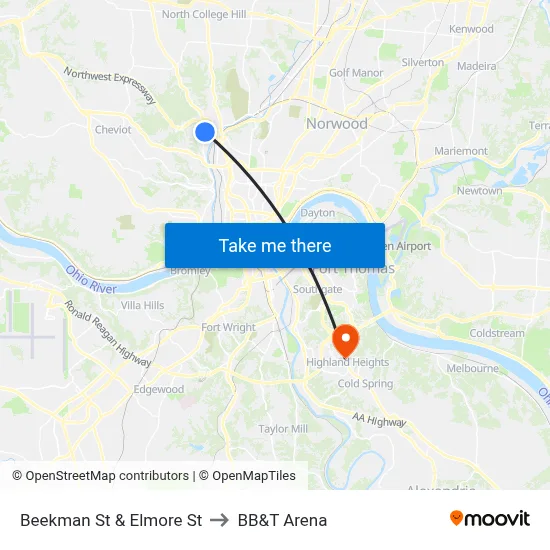 Beekman St & Elmore St to BB&T Arena map
