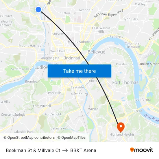 Beekman St & Millvale Ct to BB&T Arena map