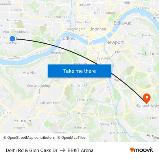 Delhi Rd & Glen Oaks Dr to BB&T Arena map