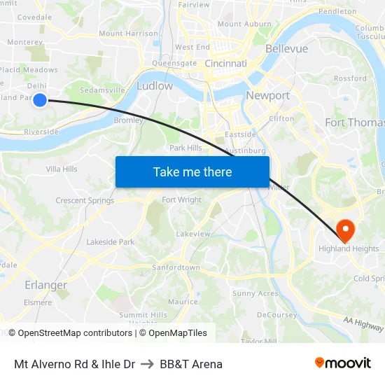 Mt Alverno Rd & Ihle Dr to BB&T Arena map