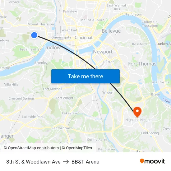 8th St & Woodlawn Ave to BB&T Arena map