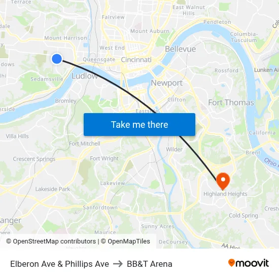 Elberon Ave & Phillips Ave to BB&T Arena map