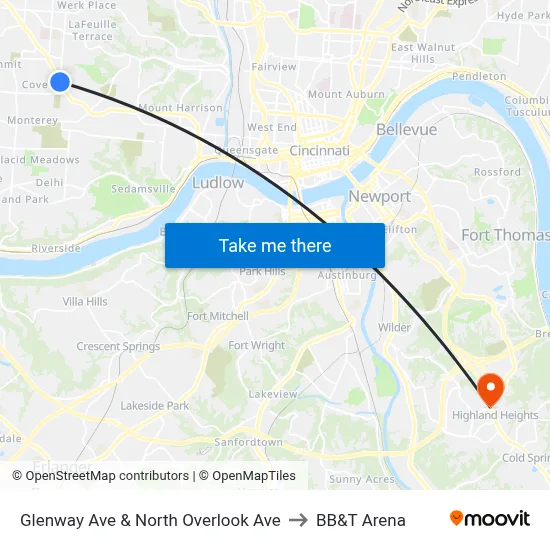 Glenway Ave & North Overlook Ave to BB&T Arena map