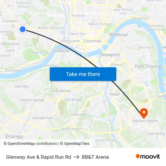 Glenway Ave & Rapid Run Rd to BB&T Arena map