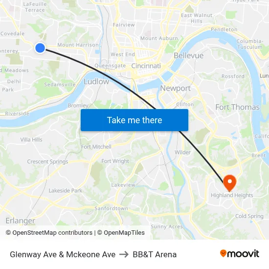 Glenway Ave & Mckeone Ave to BB&T Arena map