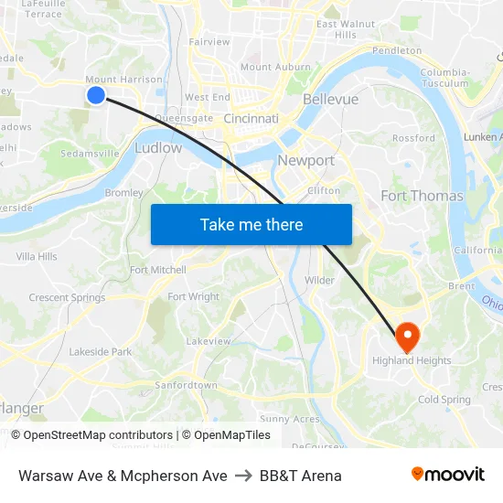 Warsaw Ave & Mcpherson Ave to BB&T Arena map