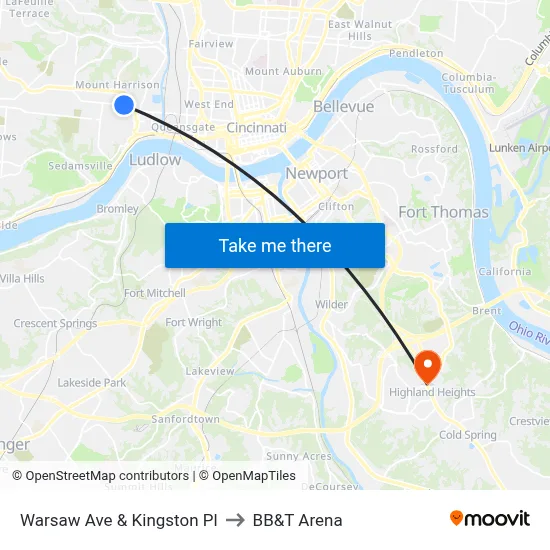 Warsaw Ave & Kingston Pl to BB&T Arena map