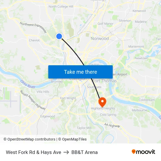 West Fork Rd & Hays Ave to BB&T Arena map