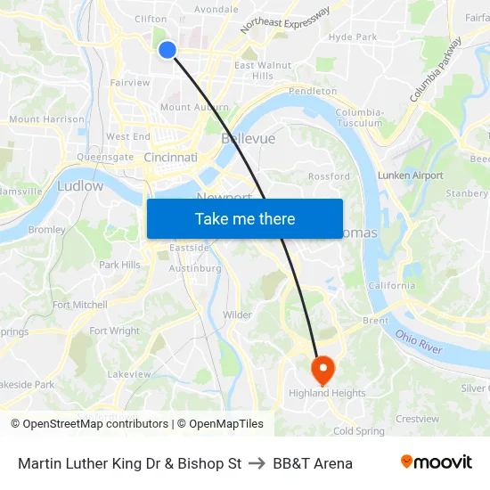 Martin Luther King Dr & Bishop St to BB&T Arena map