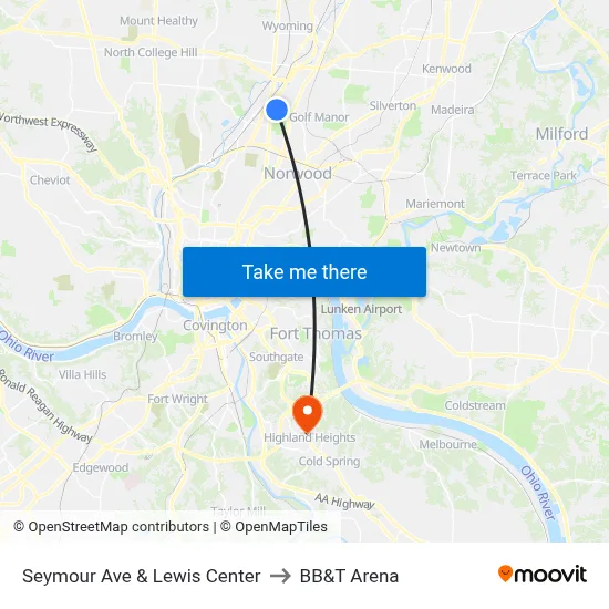 Seymour Ave & Lewis Center to BB&T Arena map
