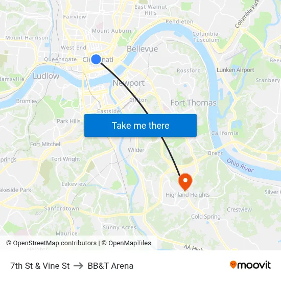 7th St & Vine St to BB&T Arena map