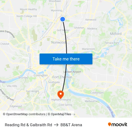 Reading Rd & Galbraith Rd to BB&T Arena map